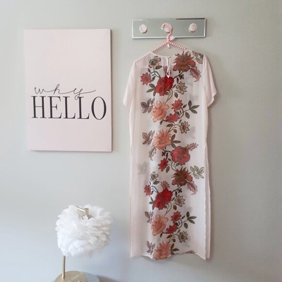 Vince Camuto soft blush pink floral flowy long tunic top, S - Picture 8 of 15